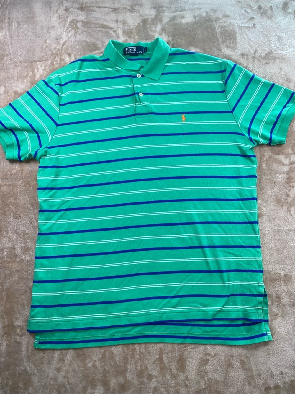 Polo by Ralph Lauren Aqua Green Striped Polo with Navy and White Accents